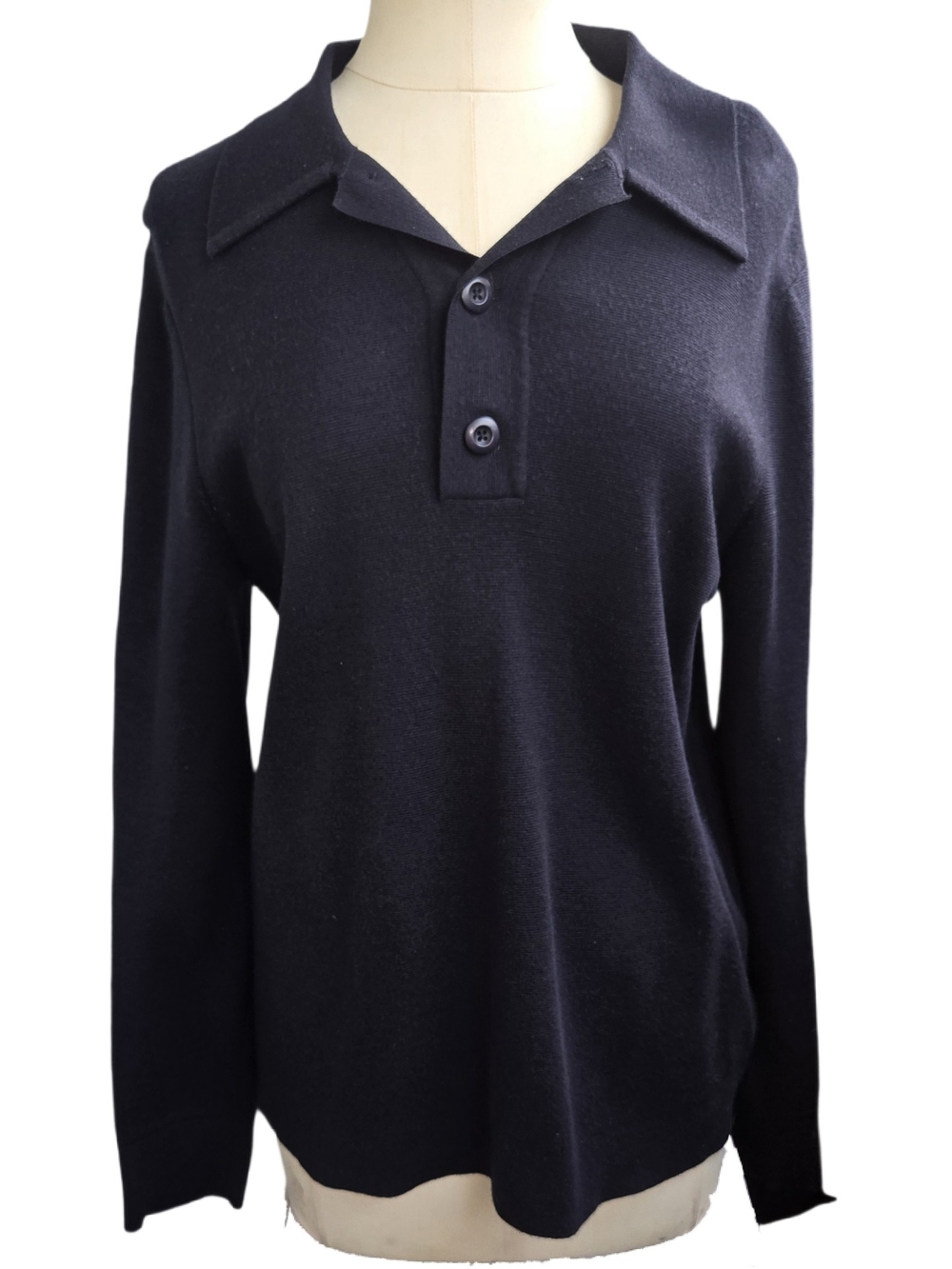 Sandro Men's Navy V‑Neck Polo Sweater Size M